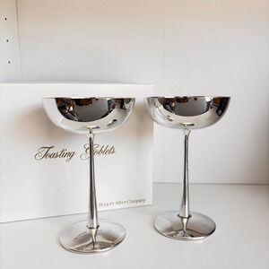 Silverplate Toasting Wine Goblets Chalice Silver Gold Wash Pair Set of 2 Vintage